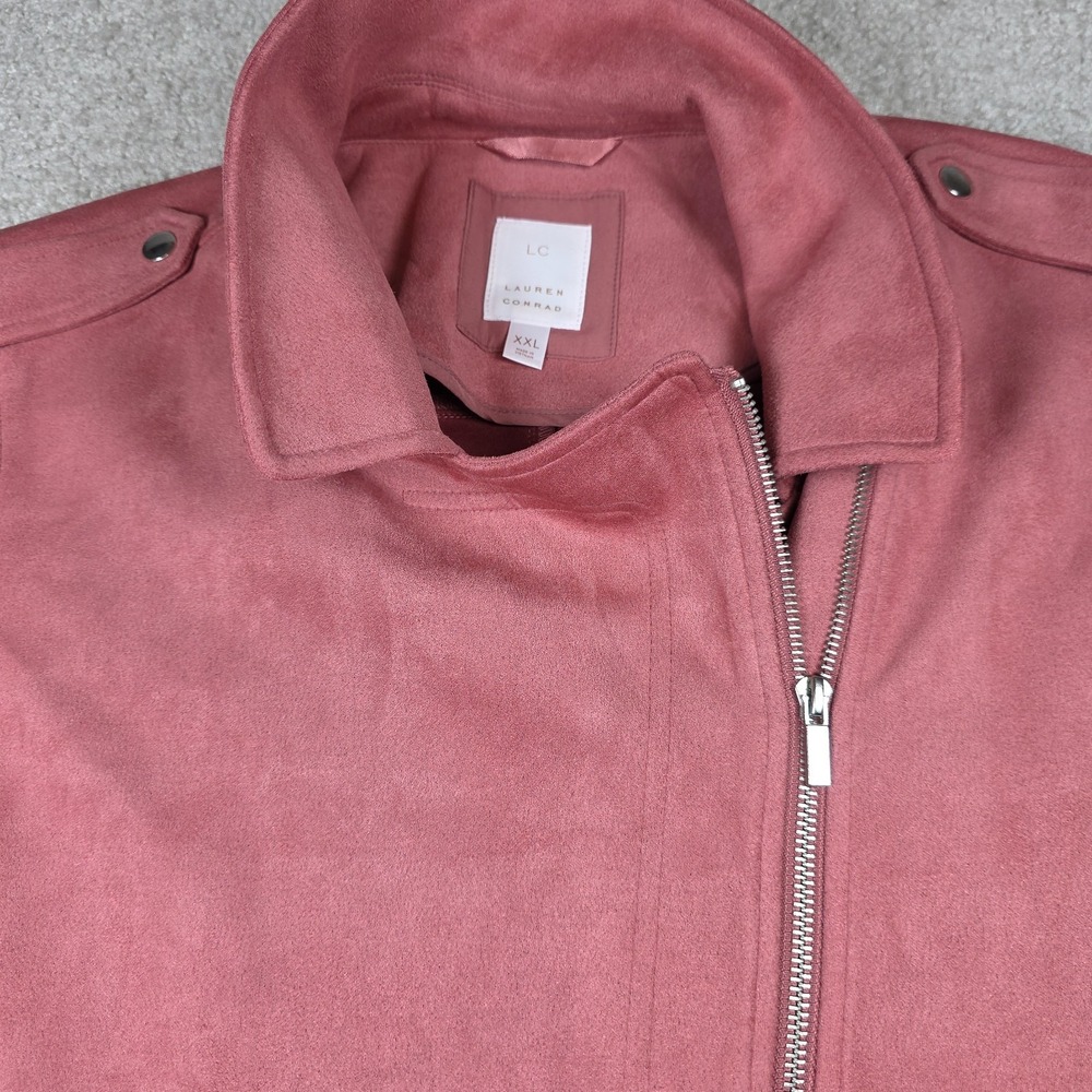 Lauren Conrad Moto Jacket Womens XXL‎ 2XL Rose Pink Faux Suede Asymmetrical Zip